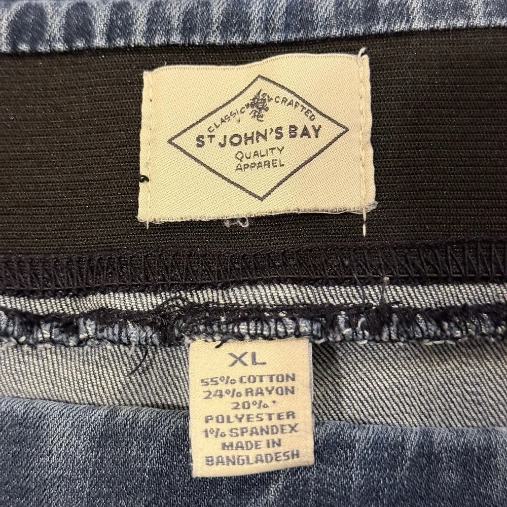 St Johns Bay High Rise Blue Jeans Elastic Waist Pull On Size‎ XL Measures 36x23